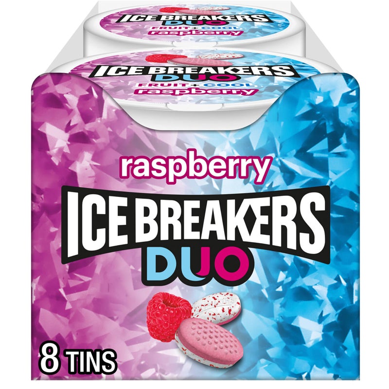 ICE BREAKERS Duo Fruit Plus Cool Raspberry Flavored Sugar Free Mints Pucks, 1.3 oz (8 Count) - Image 1
